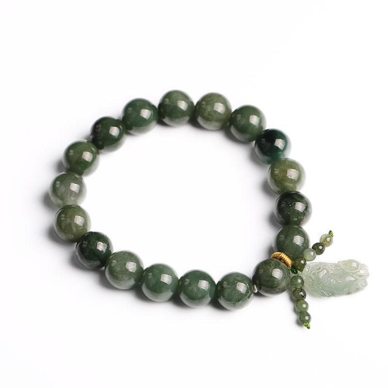 Green Jade Bracelet with Pixiu - Invite Wealth & Calming Energies