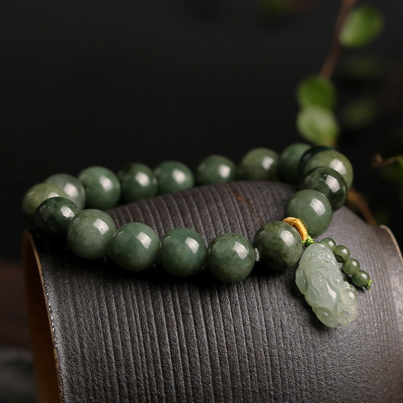 Green Jade Bracelet with Pixiu - Invite Wealth & Calming Energies