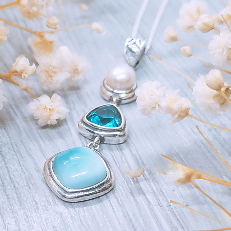 Belifi Silver Larimar Necklace