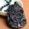 Natural Black Obsidian Dragon Necklace - Protection, Luck, Success