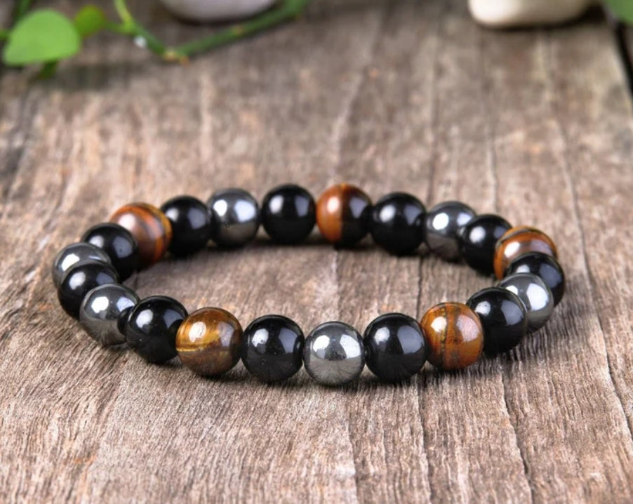 Triple Protection Bracelet - Tiger’s Eye, Obsidian, Hematite