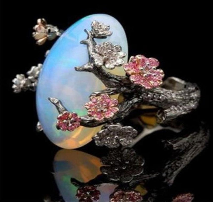 Belifi Midnight Blossom Opal Crystal Ring