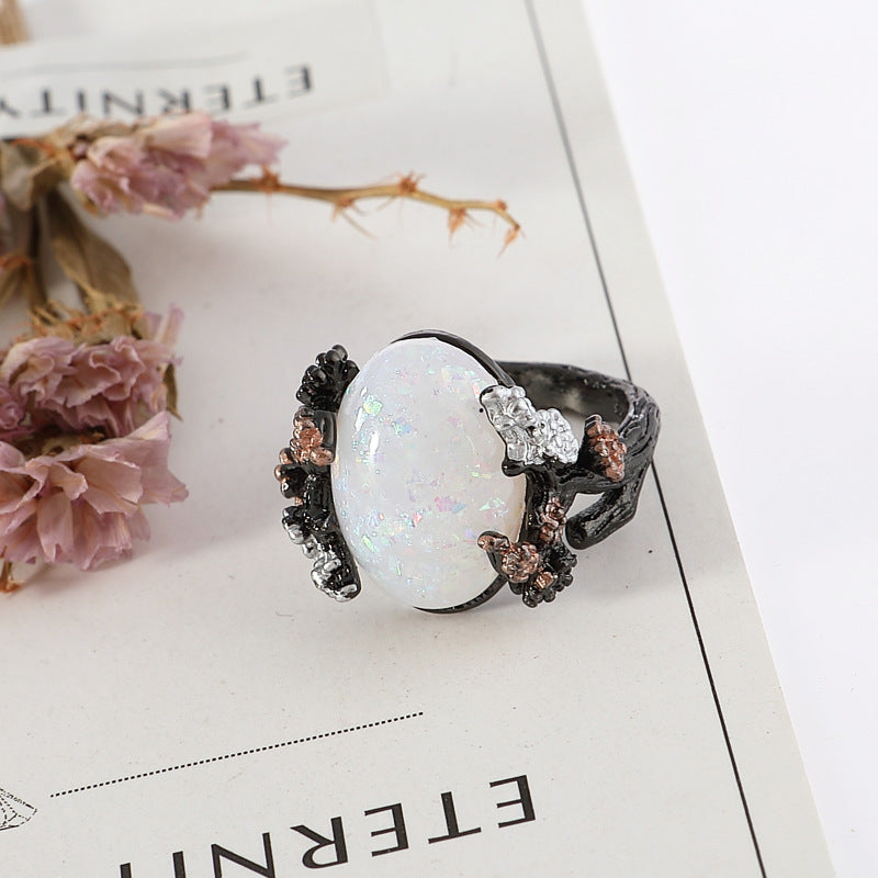 Belifi Midnight Blossom Opal Crystal Ring