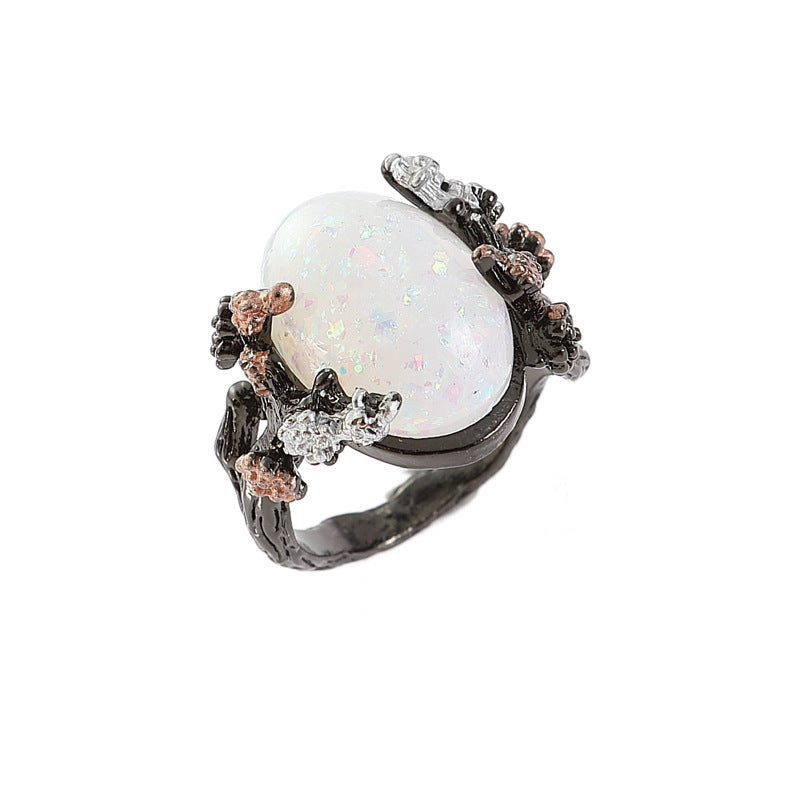 Belifi Midnight Blossom Opal Crystal Ring