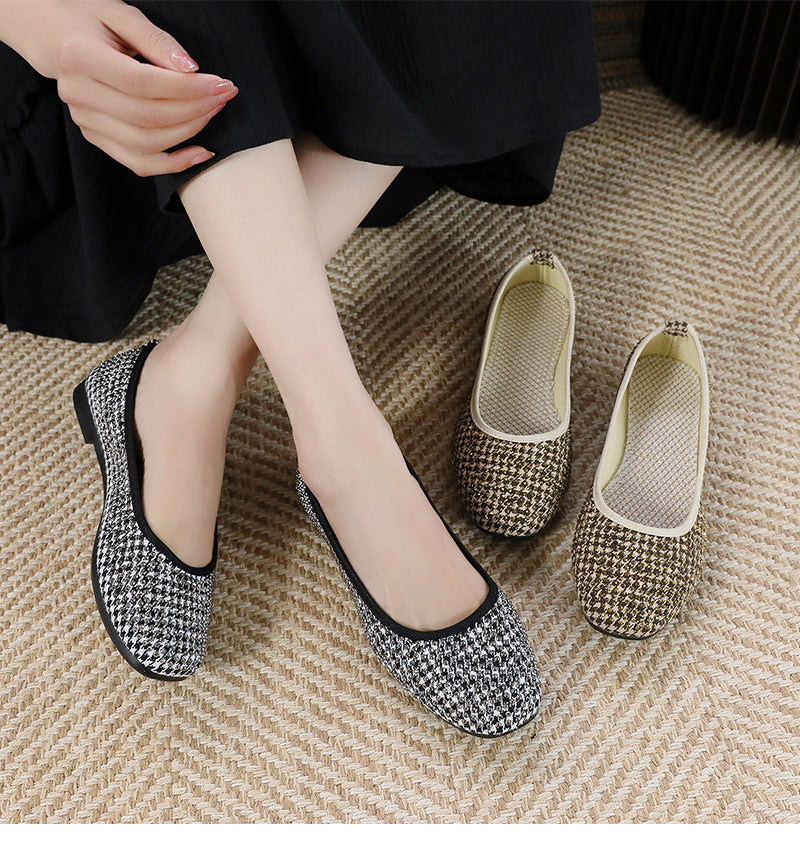 Belifi Comfortable Non-Slip Soft Sole Rhinestone Square Toe Flats