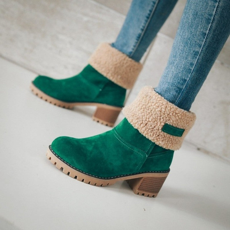 Belifi Winter Mid-Calf Chunky Heel Suede Snow Boots