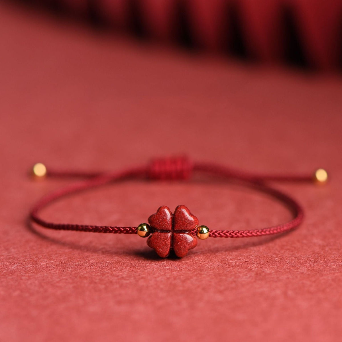 Blessing Red String Bracelet Anklet - Four Leaf Clover Cinnabar Charm