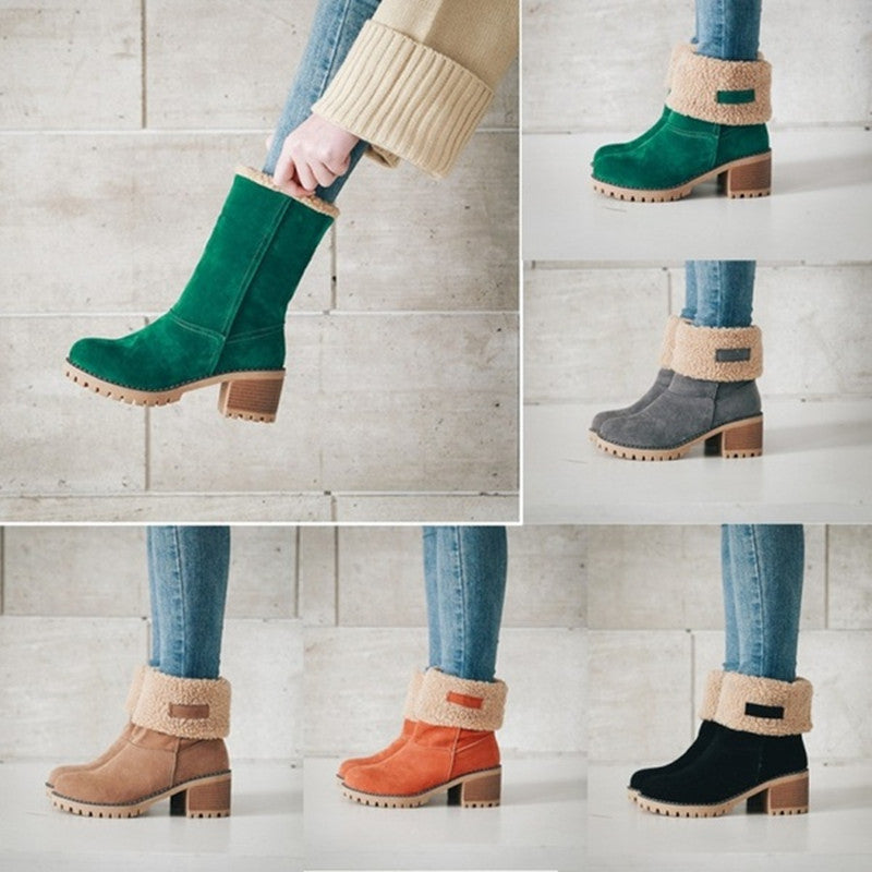 Belifi Winter Mid-Calf Chunky Heel Suede Snow Boots