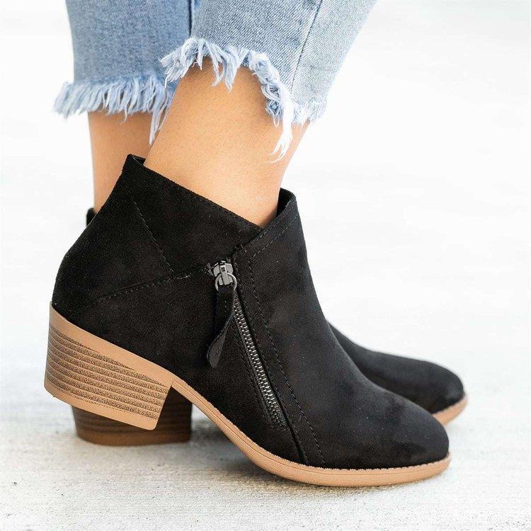 Belifi Chunky Heel Women's Suede Low-heel Short Martin Boots