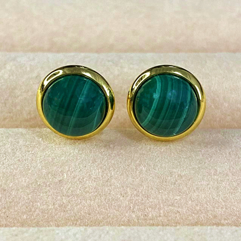 GENUINE MALACHITE SILVER OR GOLD STUD EARRINGS