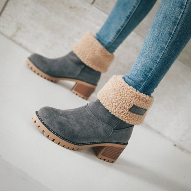 Belifi Winter Mid-Calf Chunky Heel Suede Snow Boots