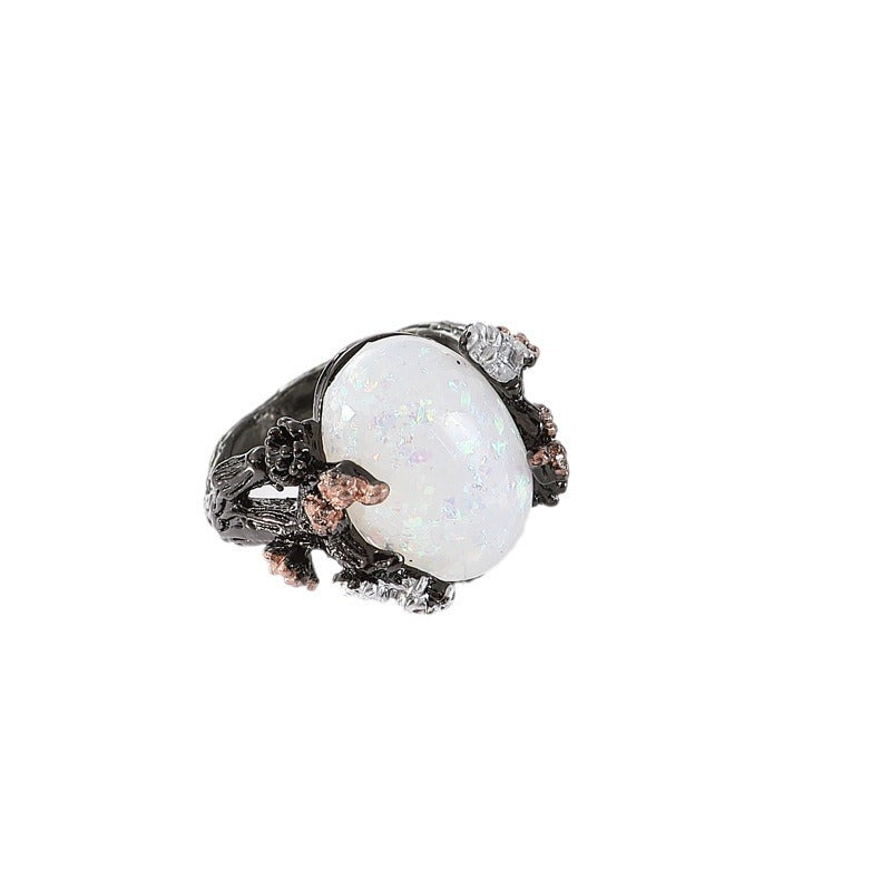 Belifi Midnight Blossom Opal Crystal Ring