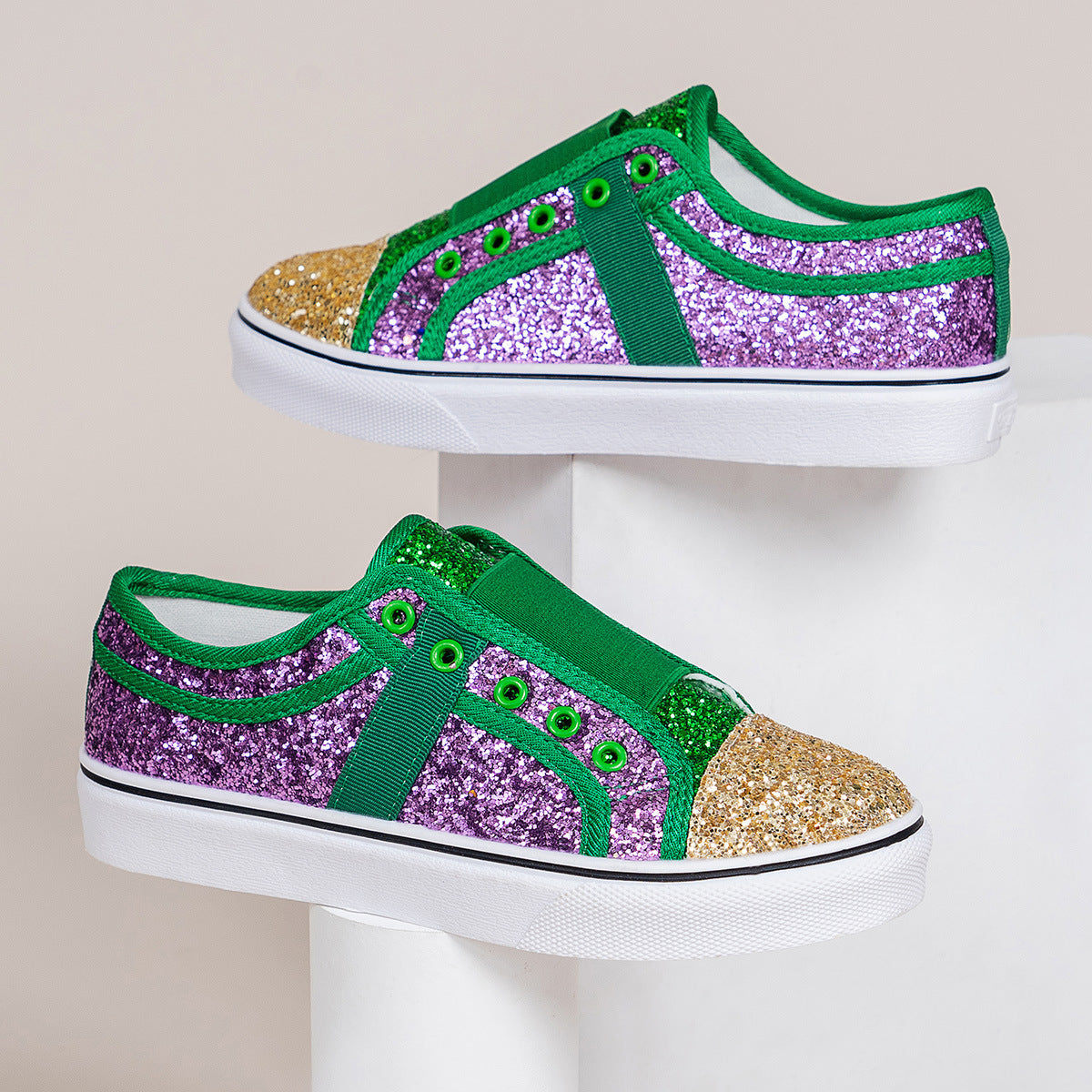 Belifi Flat Low-Cut Color-Block Sequin Sneakers