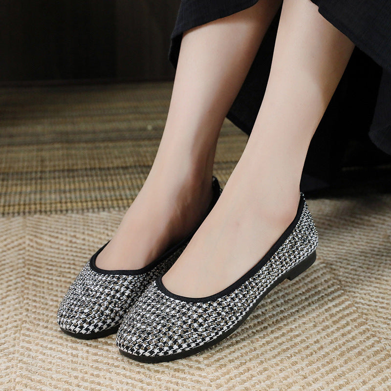 Belifi Comfortable Non-Slip Soft Sole Rhinestone Square Toe Flats