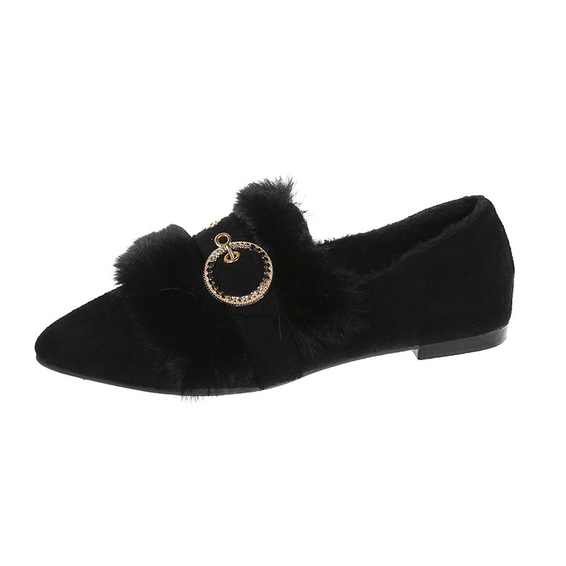 Belifi Pointed Metal Buckle Furry Shoes Fashion Cotton Shoes