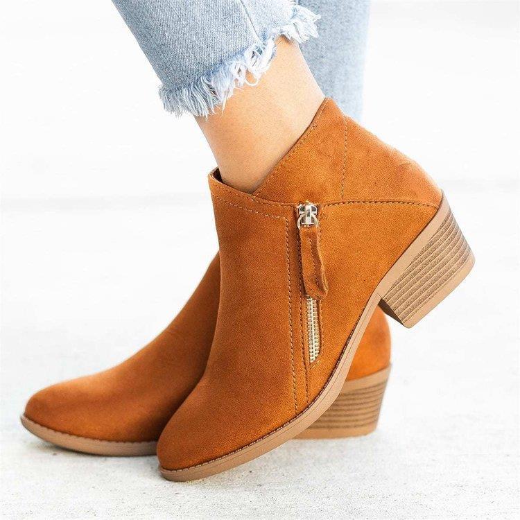 Belifi Chunky Heel Women's Suede Low-heel Short Martin Boots