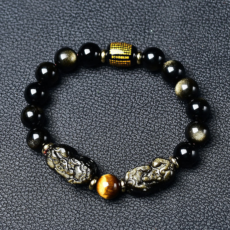 Natural Gold Obsidian Double Pixiu Bracelet