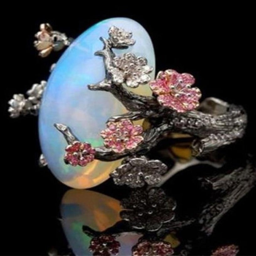 Belifi Midnight Blossom Opal Crystal Ring