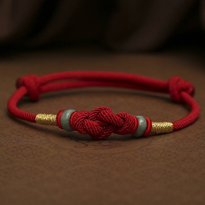 Couple Bracelet with Red String and Jade Fortune Knot