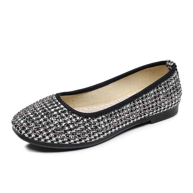 Belifi Comfortable Non-Slip Soft Sole Rhinestone Square Toe Flats