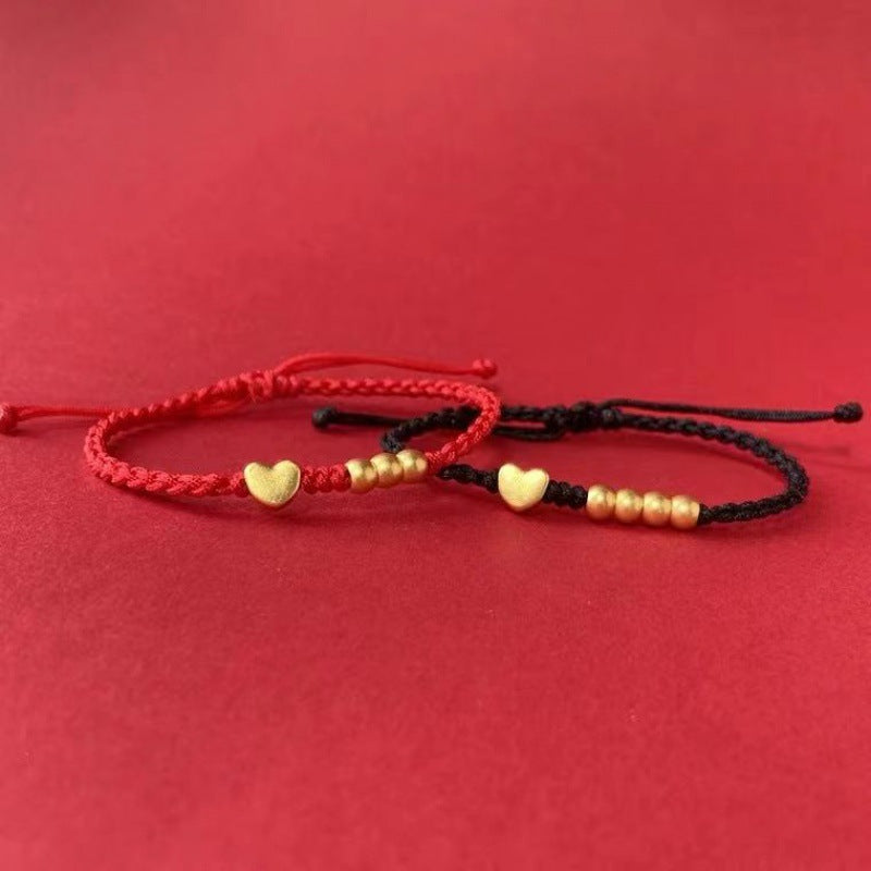 Enchanting Love - Red String Gold Heart Charm Bracelet