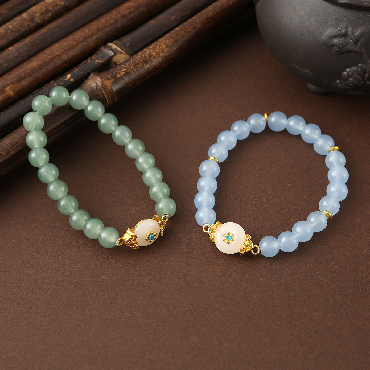 Defensive Trio Jade Stone Evil Eye Bracelet