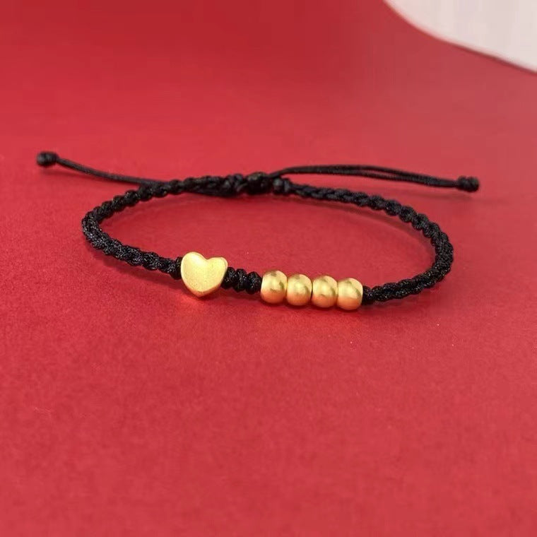 Enchanting Love - Red String Gold Heart Charm Bracelet