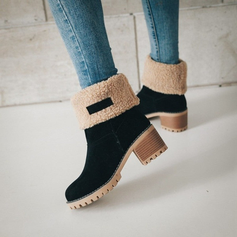 Belifi Winter Mid-Calf Chunky Heel Suede Snow Boots