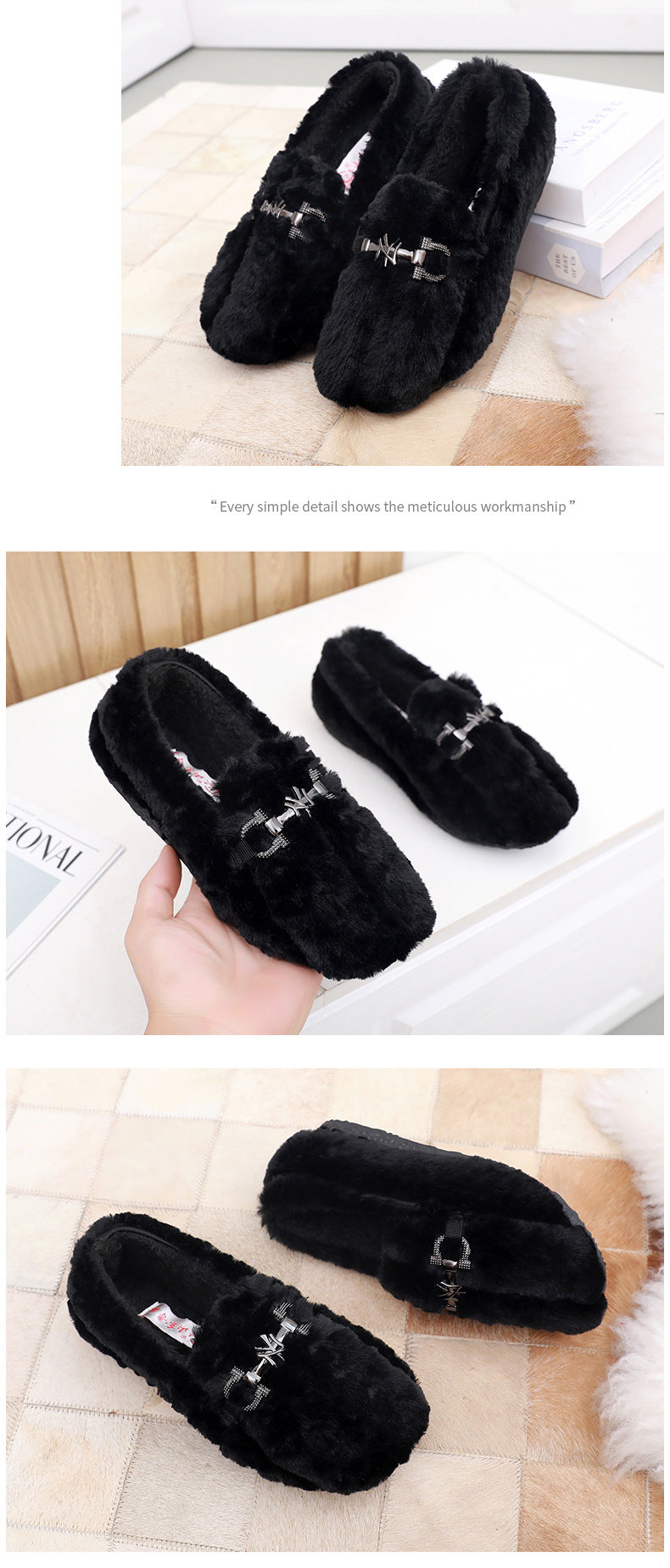 Belifi Winter Women's Fashionable Furry Casual Pea Shoes