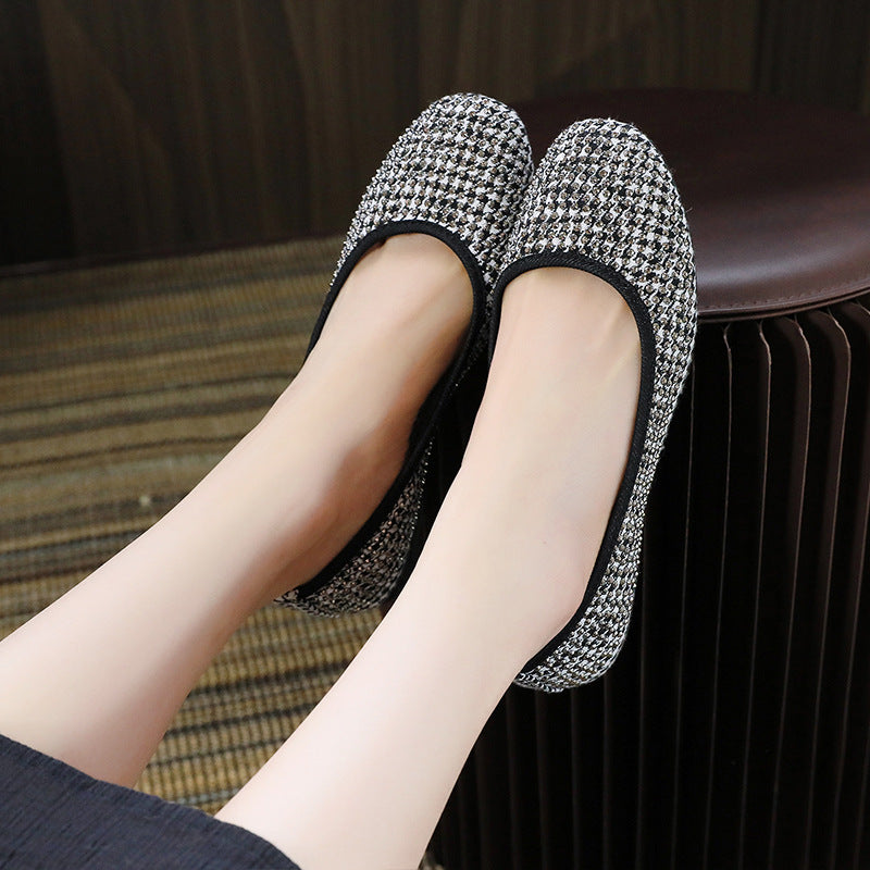 Belifi Comfortable Non-Slip Soft Sole Rhinestone Square Toe Flats