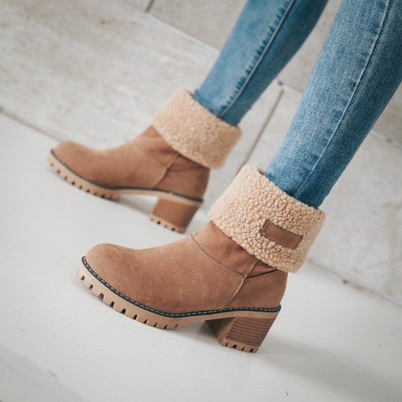 Belifi Winter Mid-Calf Chunky Heel Suede Snow Boots