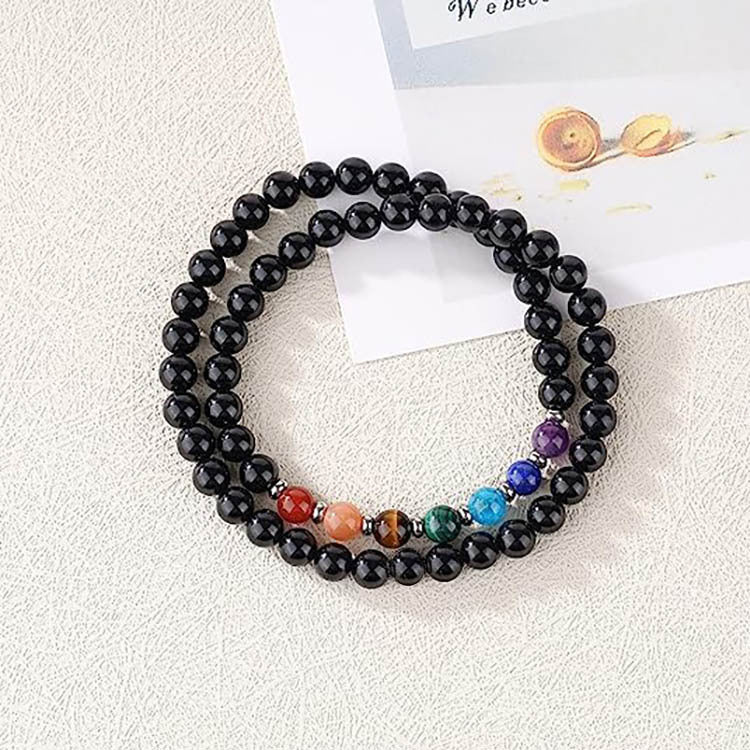 BLACK ONYX SEVEN CHAKRA ENERGY BRACELET