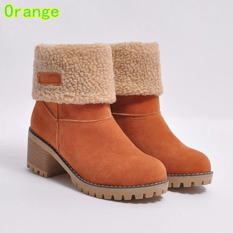 Belifi Winter Mid-Calf Chunky Heel Suede Snow Boots