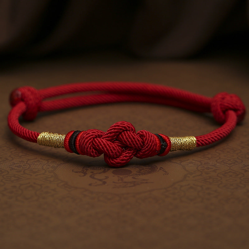 Couple Bracelet with Red String and Jade Fortune Knot