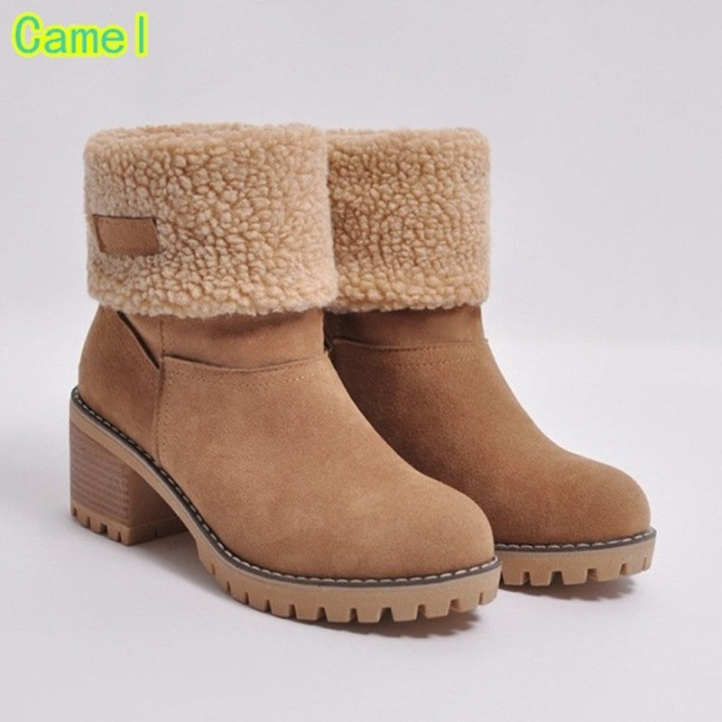 Belifi Winter Mid-Calf Chunky Heel Suede Snow Boots