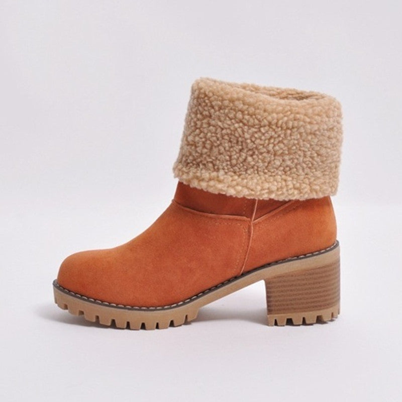 Belifi Winter Mid-Calf Chunky Heel Suede Snow Boots