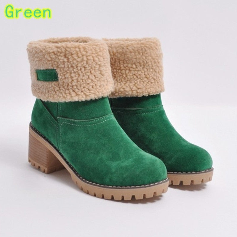 Belifi Winter Mid-Calf Chunky Heel Suede Snow Boots