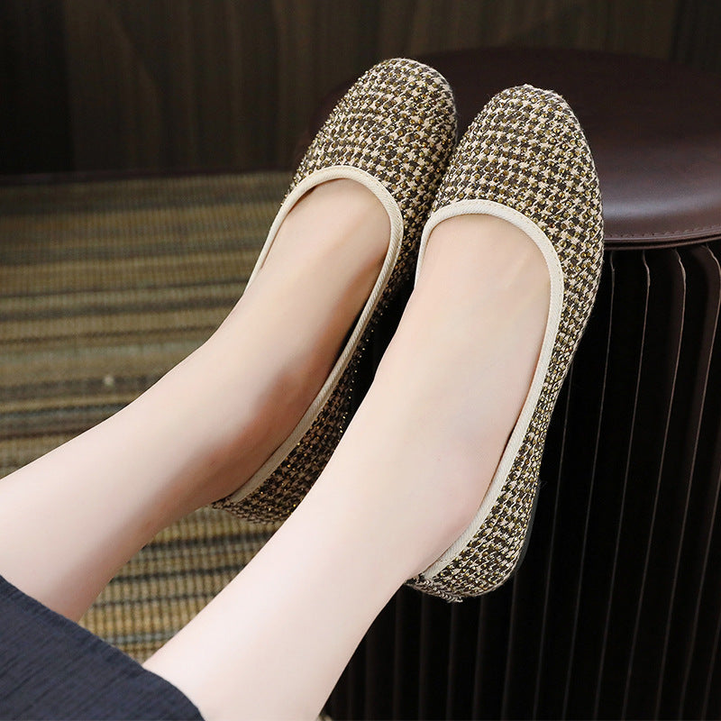 Belifi Comfortable Non-Slip Soft Sole Rhinestone Square Toe Flats