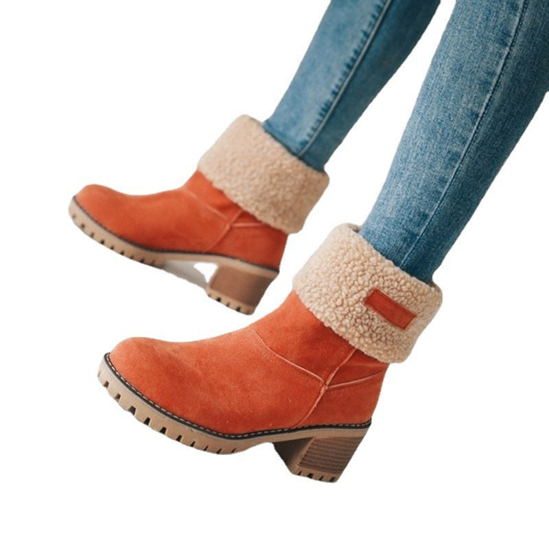 Belifi Winter Mid-Calf Chunky Heel Suede Snow Boots