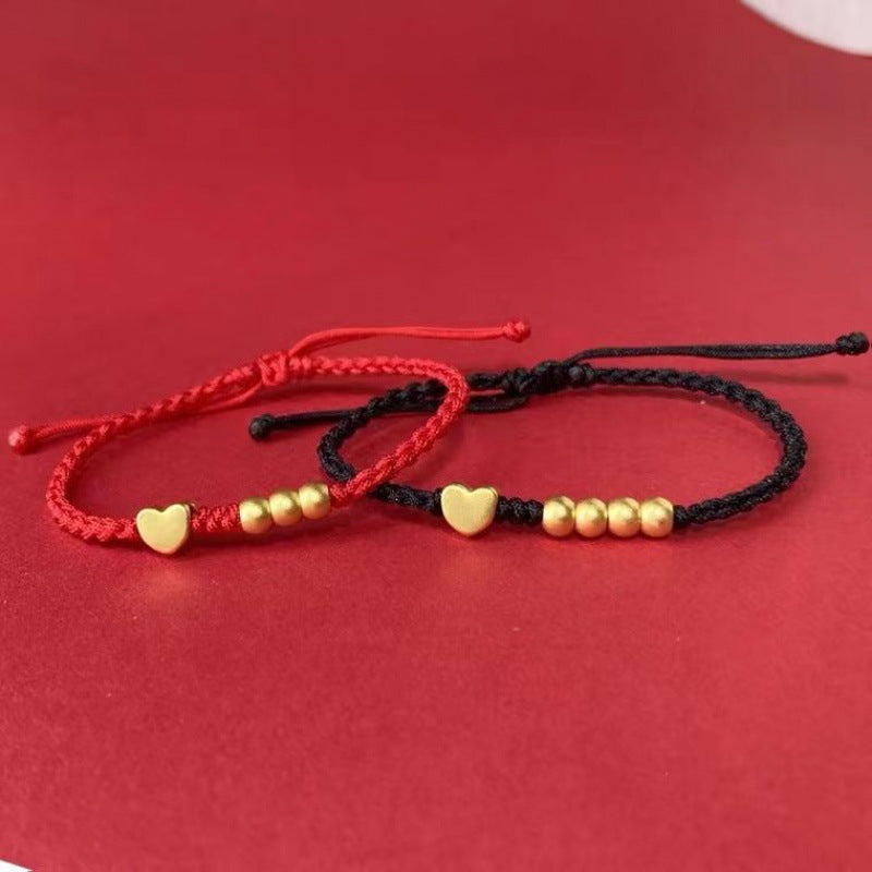 Enchanting Love - Red String Gold Heart Charm Bracelet