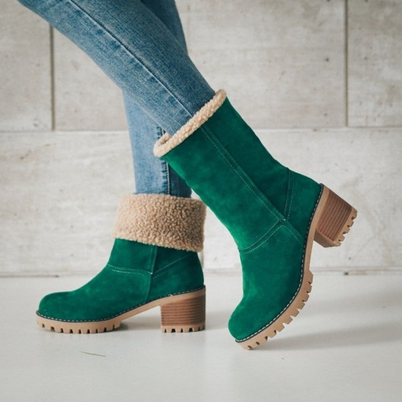 Belifi Winter Mid-Calf Chunky Heel Suede Snow Boots