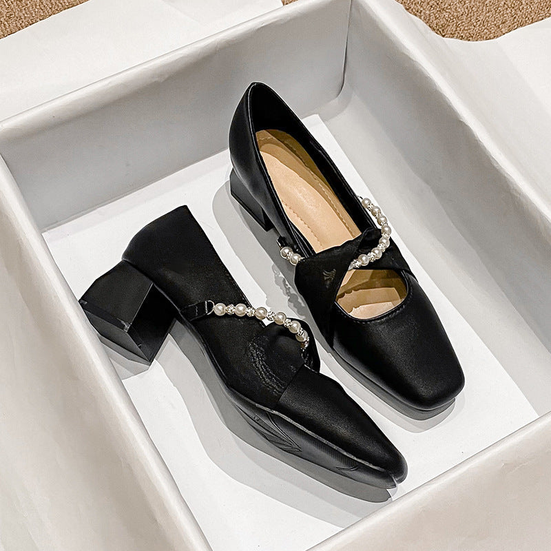 Belifi Elegance Ribbon & Pearl Leather Loafers