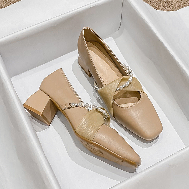 Belifi Elegance Ribbon & Pearl Leather Loafers